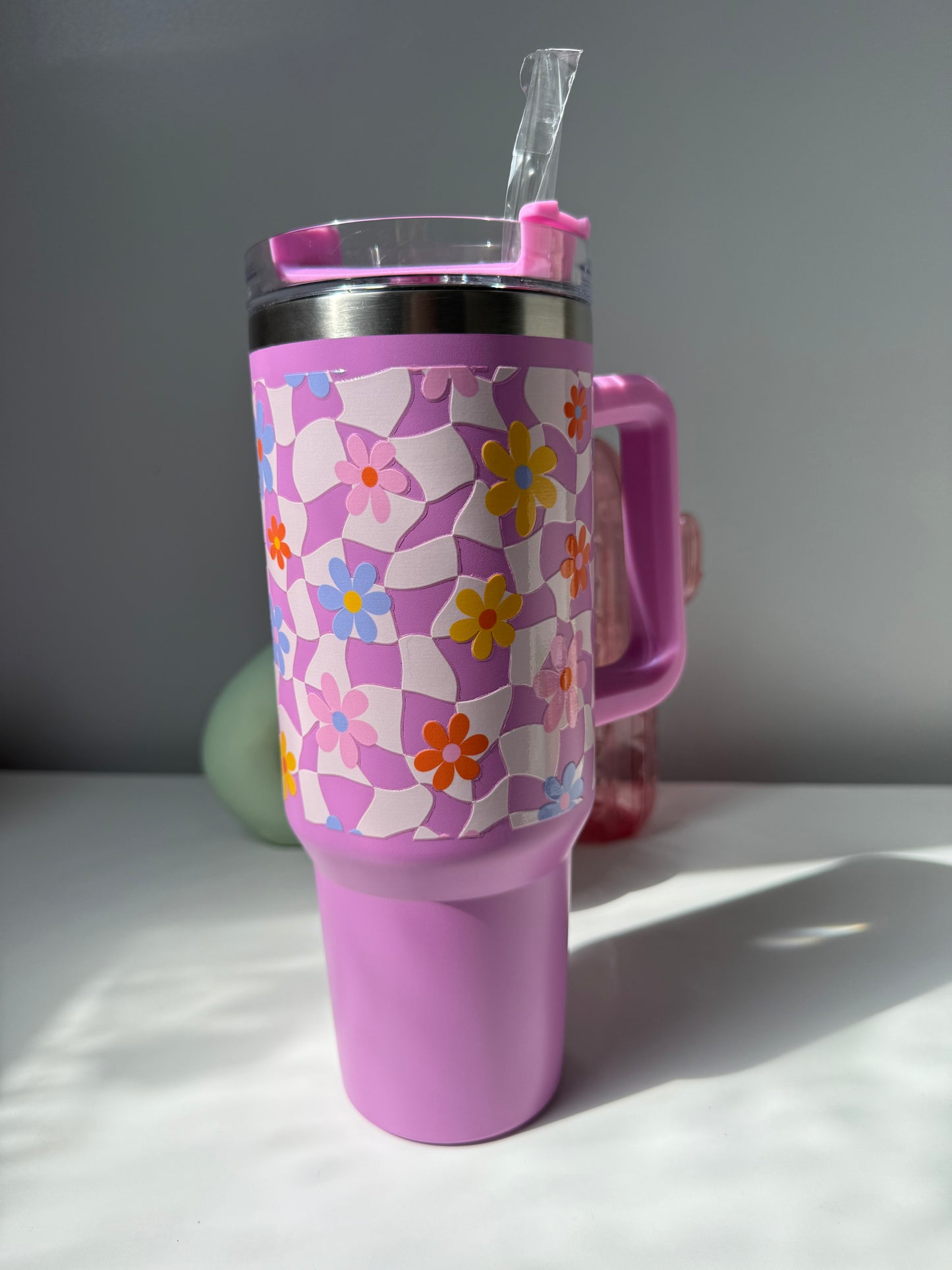 Flowery Checkered Purple Tumbler