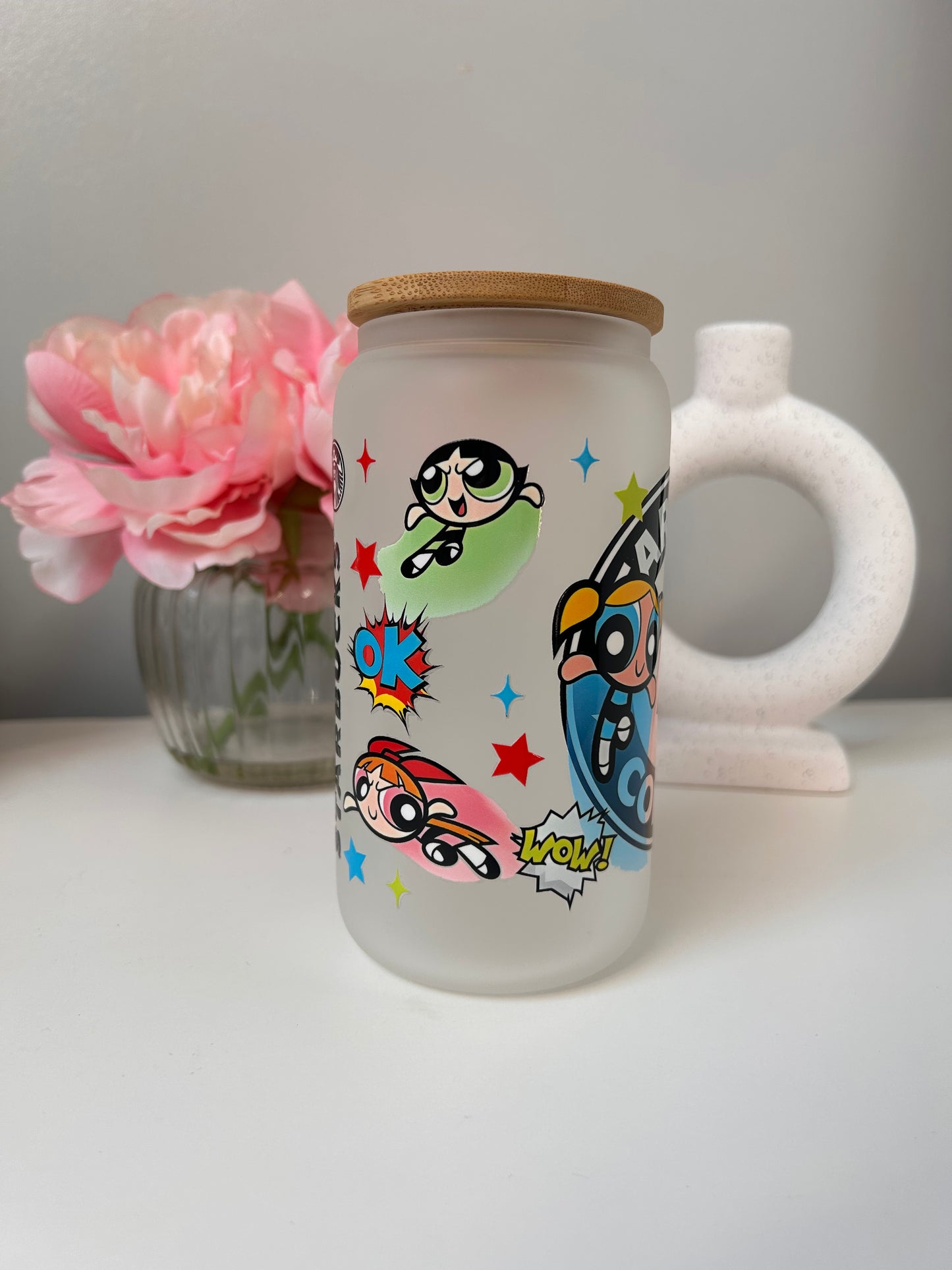 Fighting Powerpuff Girls Glass Can