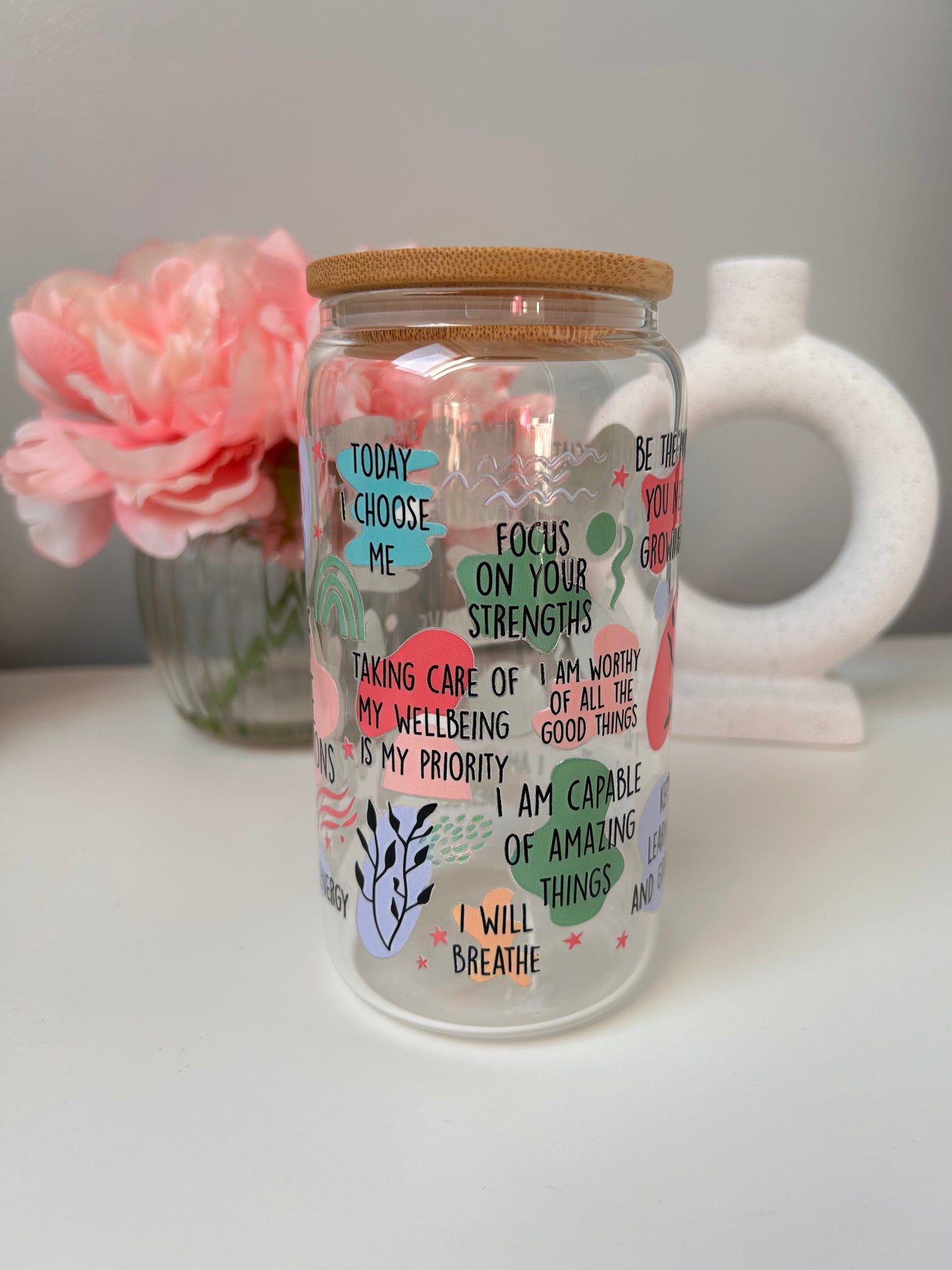 Self Love Affirmations Glass Can