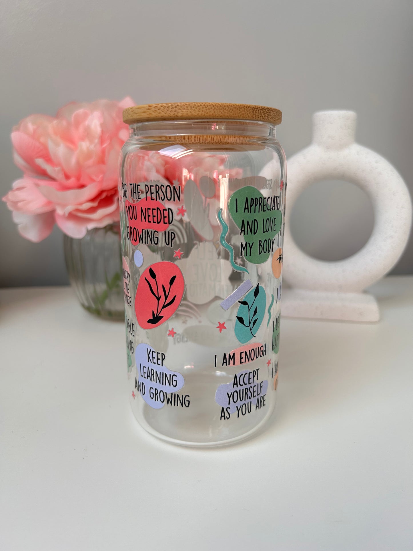 Self Love Affirmations Glass Can