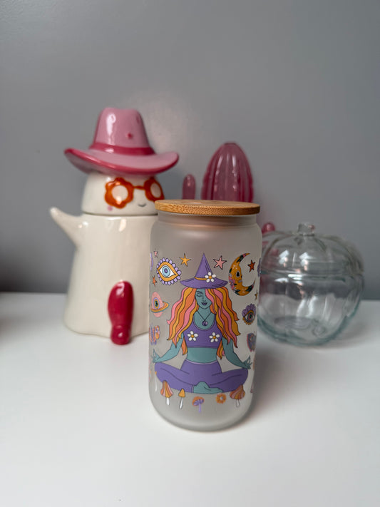 Meditating Witch Glass Can