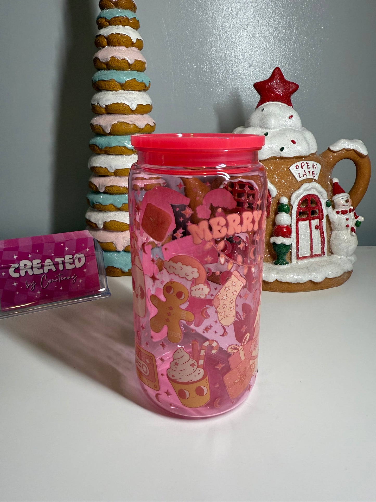 Pink Merry Christmas Plastic Cup
