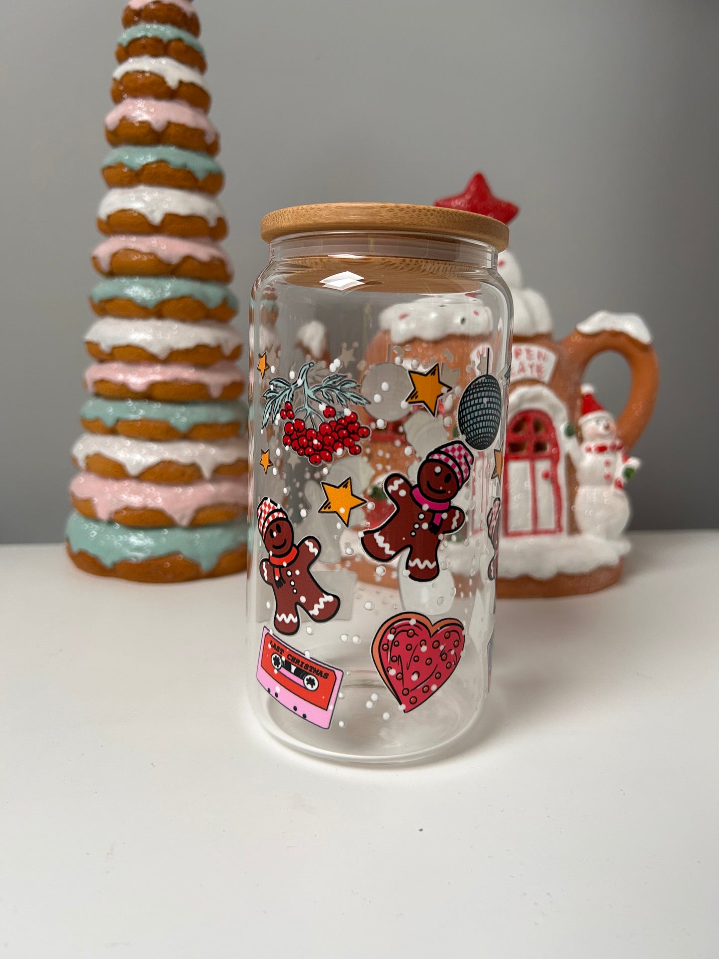 Disco Gingerbread Men Glass Can