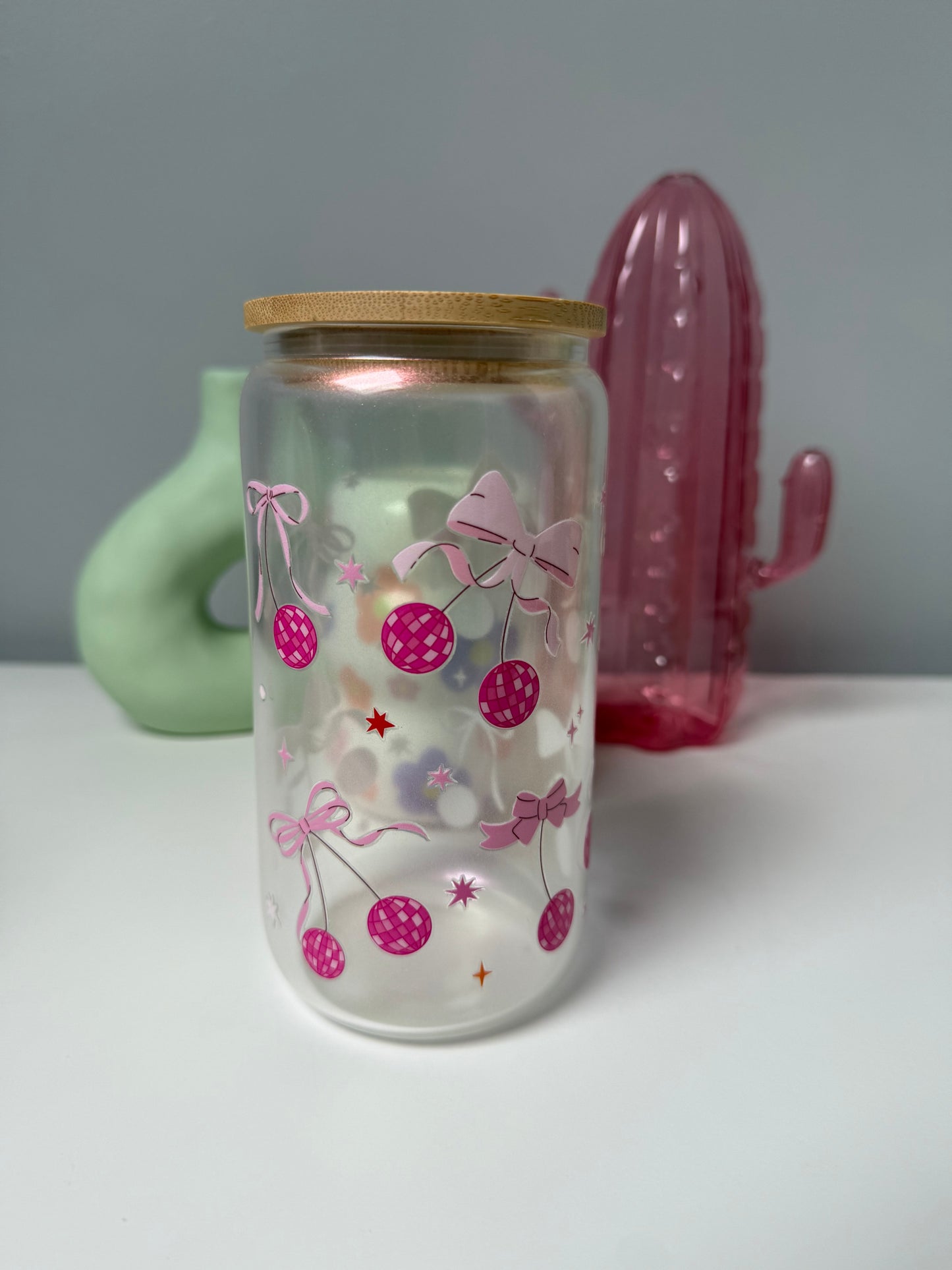 Disco Cherries & Bows Glass Can