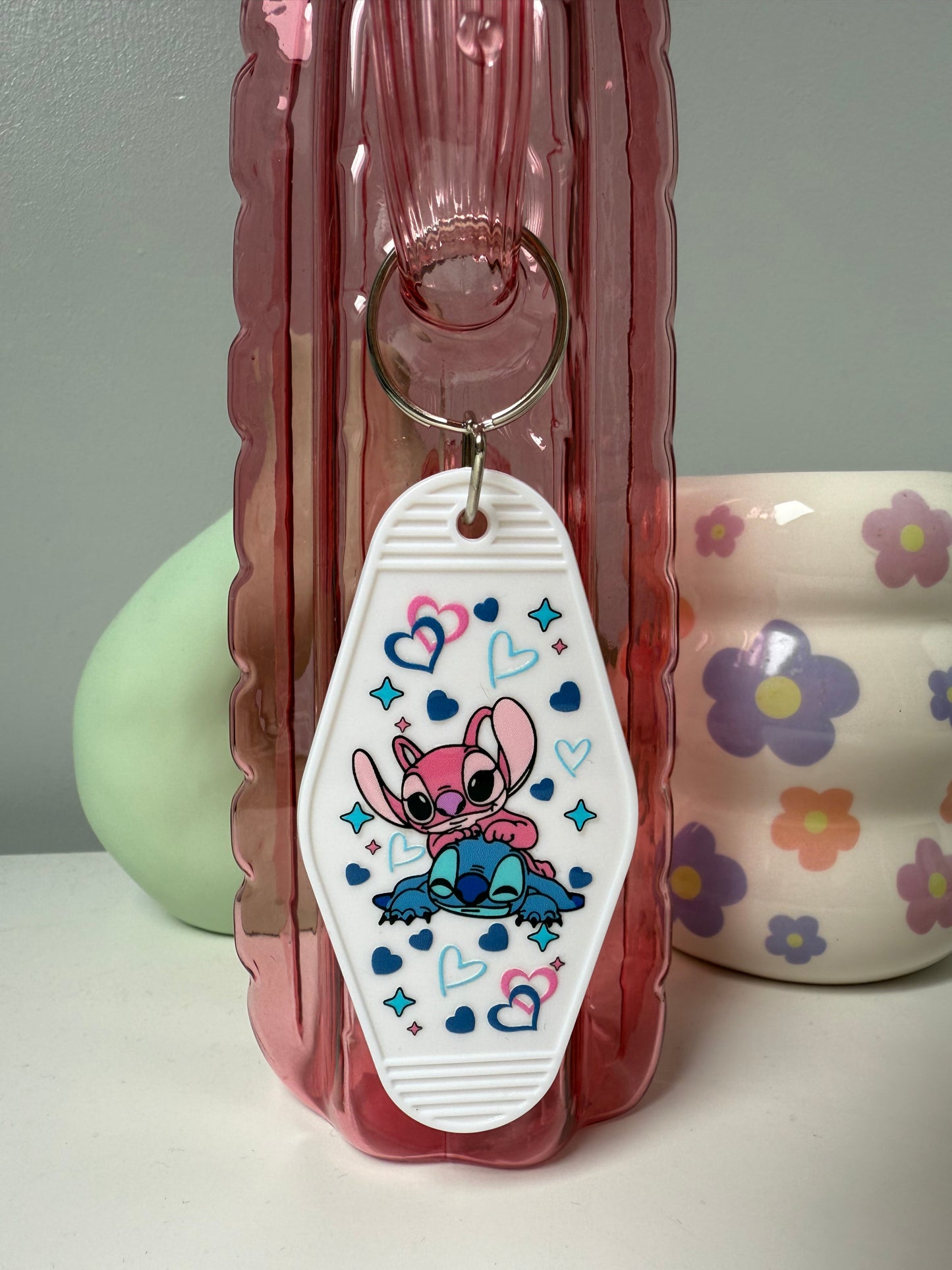 Angel & Stitch Hearts Keyring