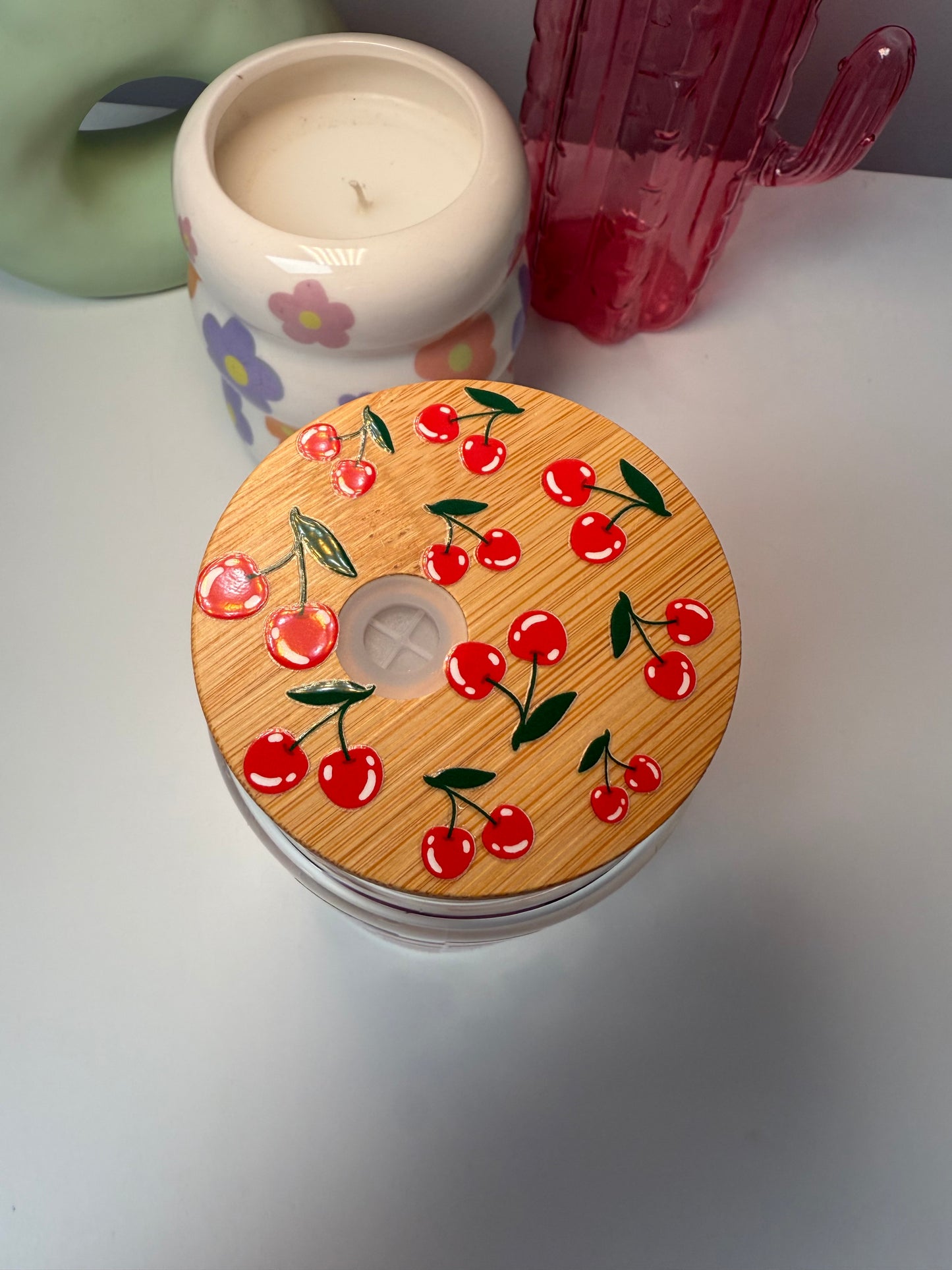 Checkered Cherry Glass Can