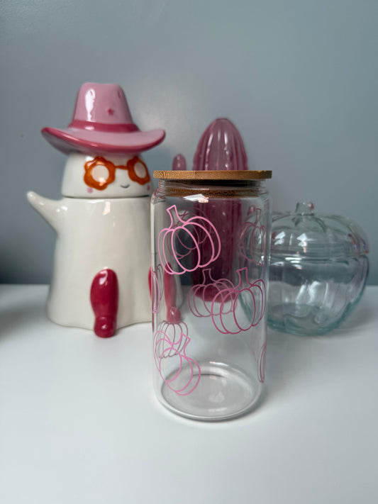 Pink Pumpkin Glass Can