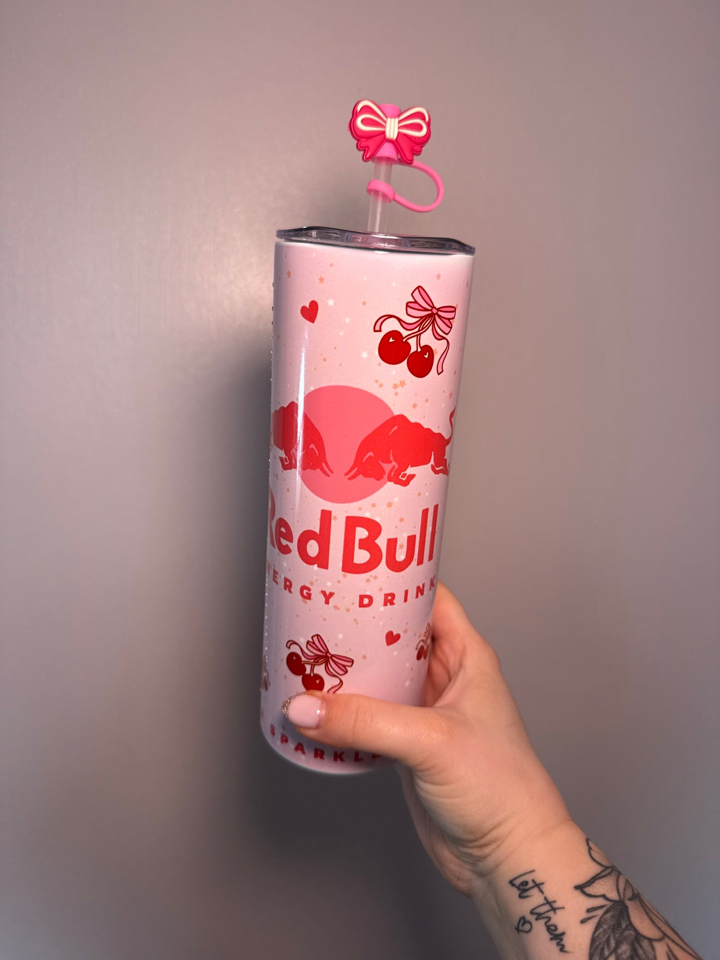 Cherries & Bow Tumbler with Bow Straw Topper