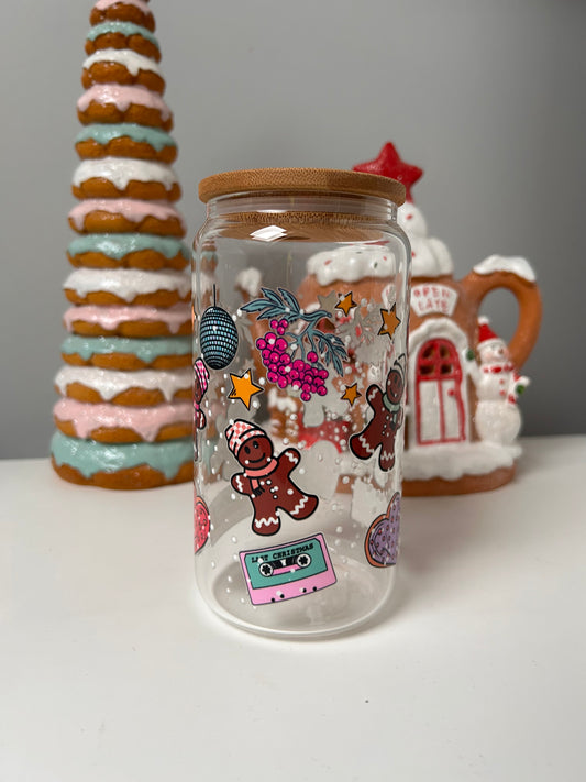 Disco Gingerbread Men Glass Can