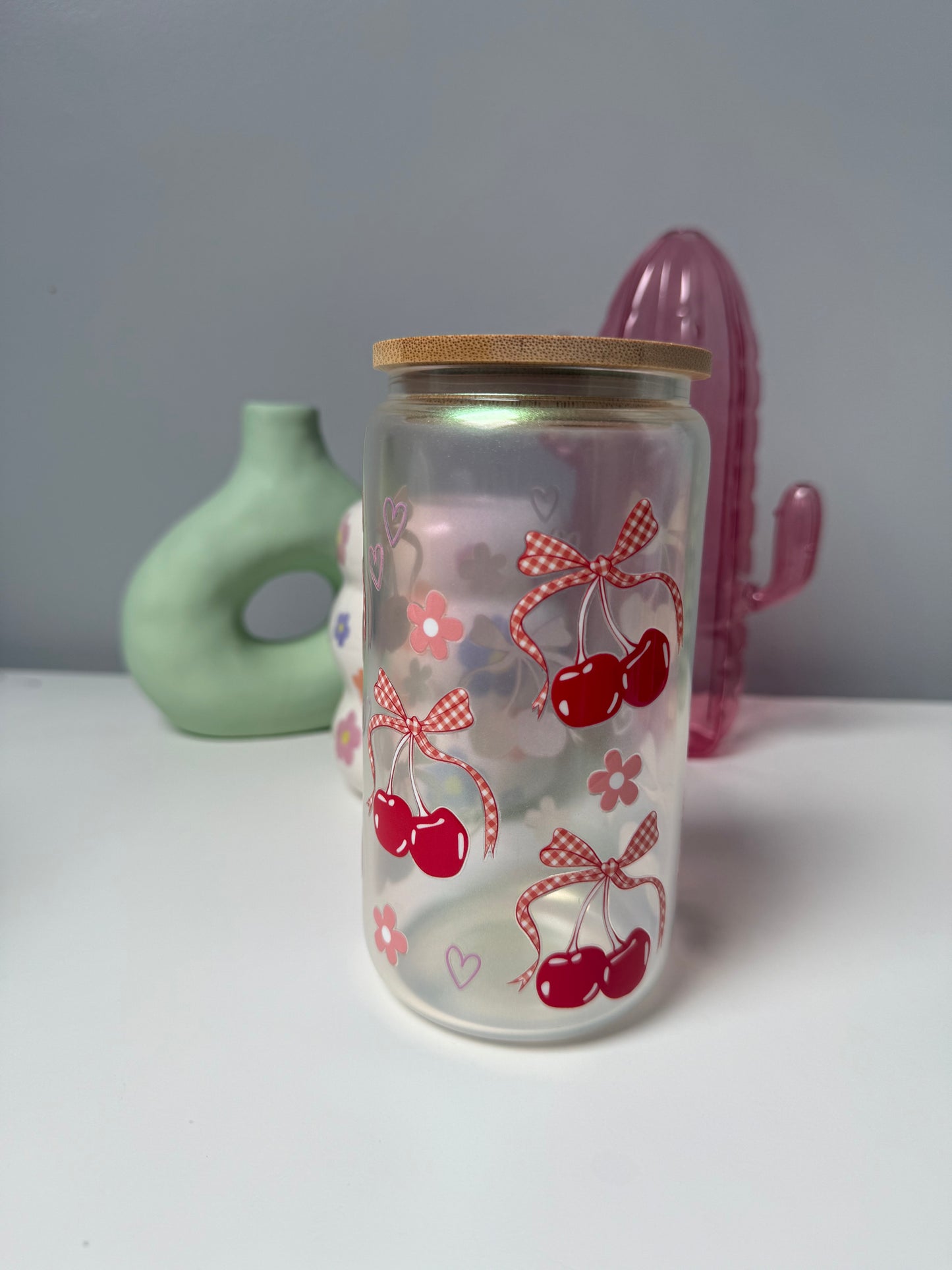 Cherry & Bows Glass Can