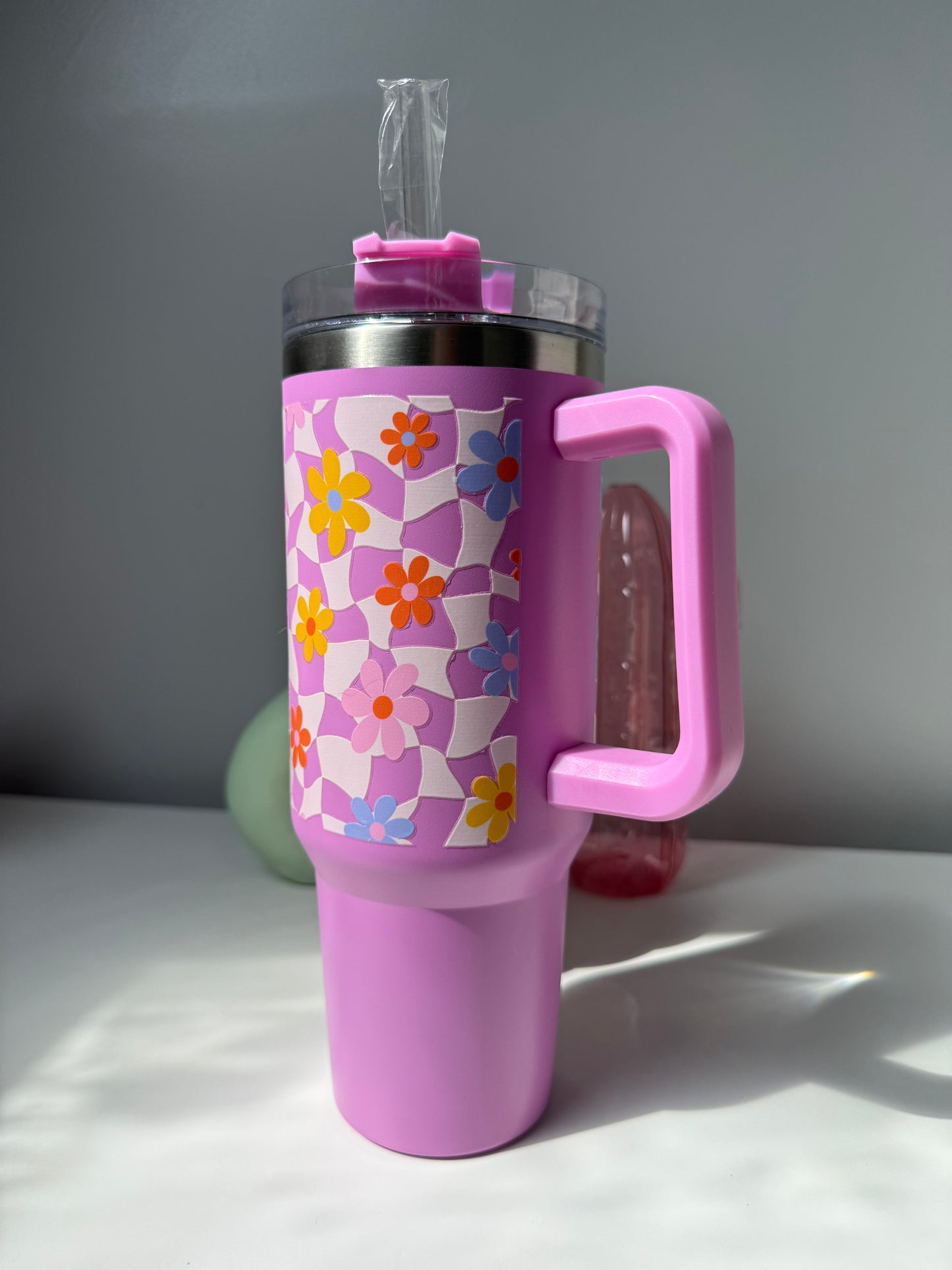 Flowery Checkered Purple Tumbler