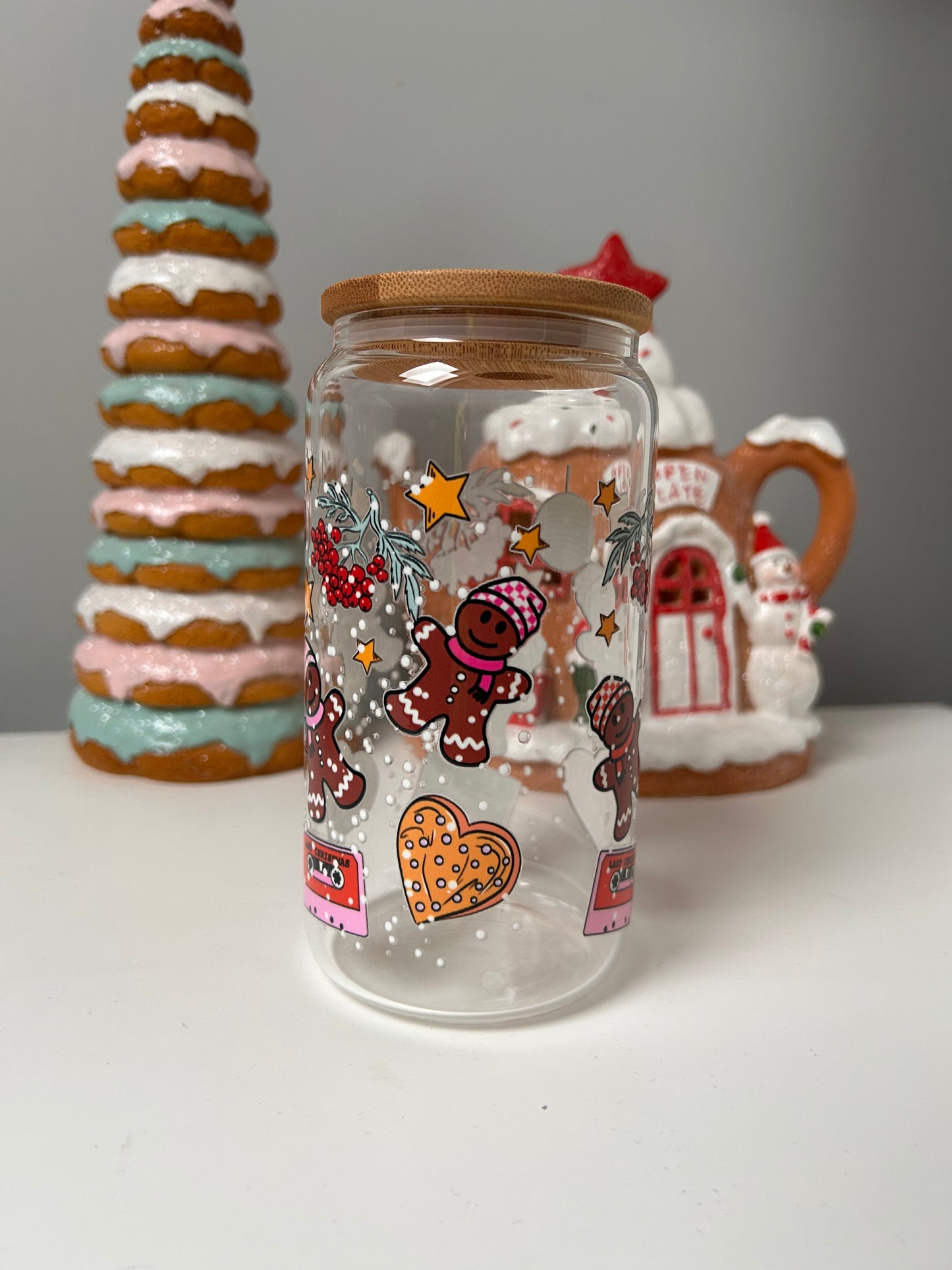 Disco Gingerbread Men Glass Can