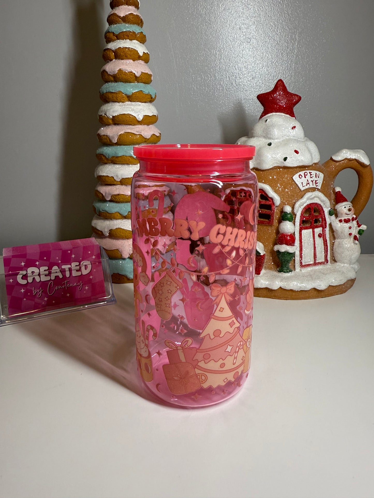 Pink Merry Christmas Plastic Cup
