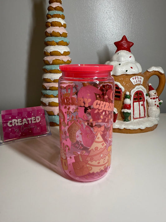 Pink Merry Christmas Plastic Cup