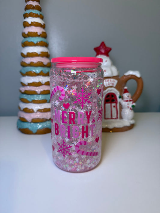 Merry and Bright Snowglobe Glass