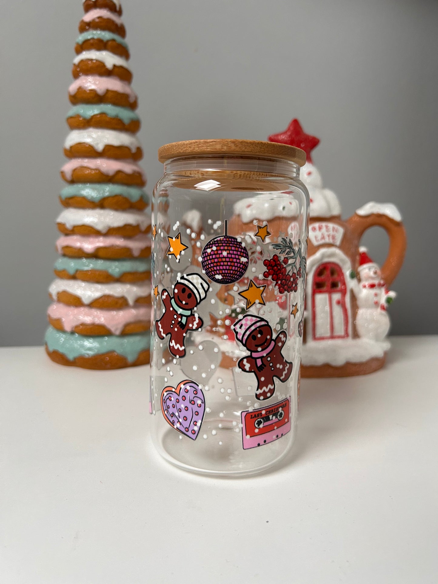 Disco Gingerbread Men Glass Can