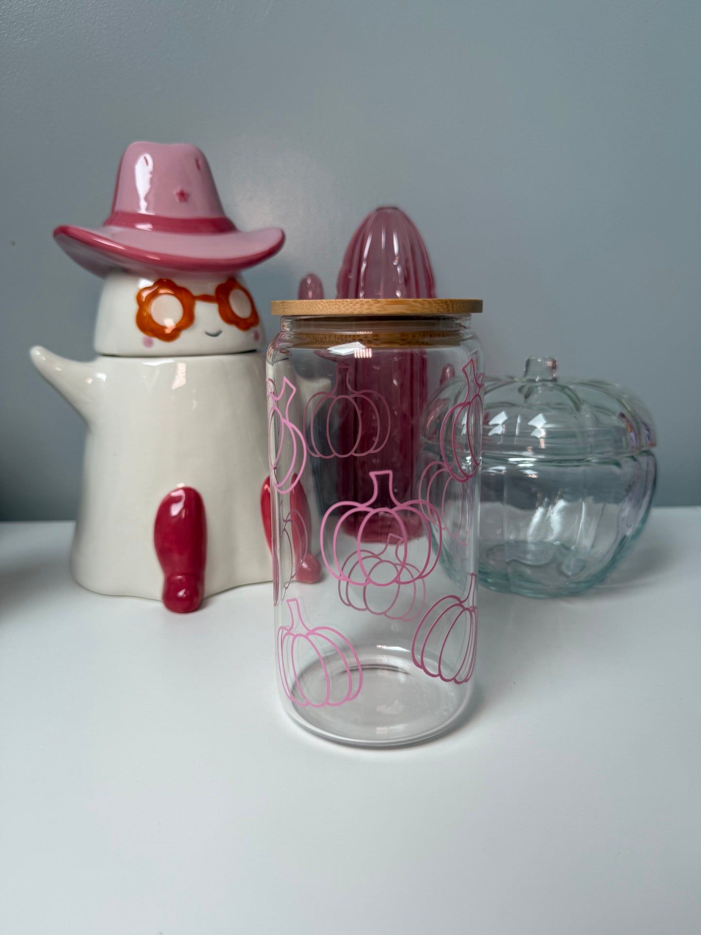 Pink Pumpkin Glass Can