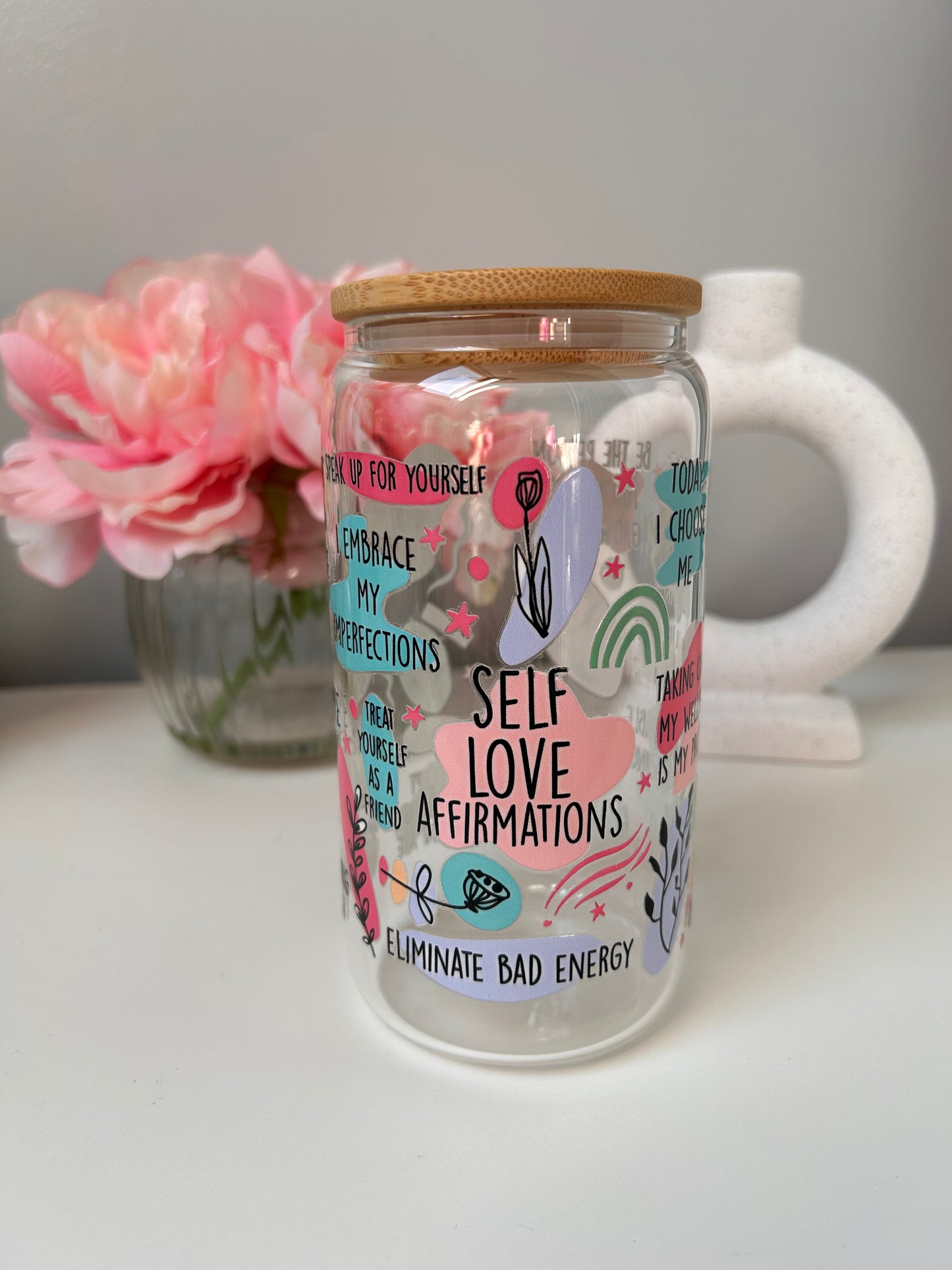 Self Love Affirmations Glass Can