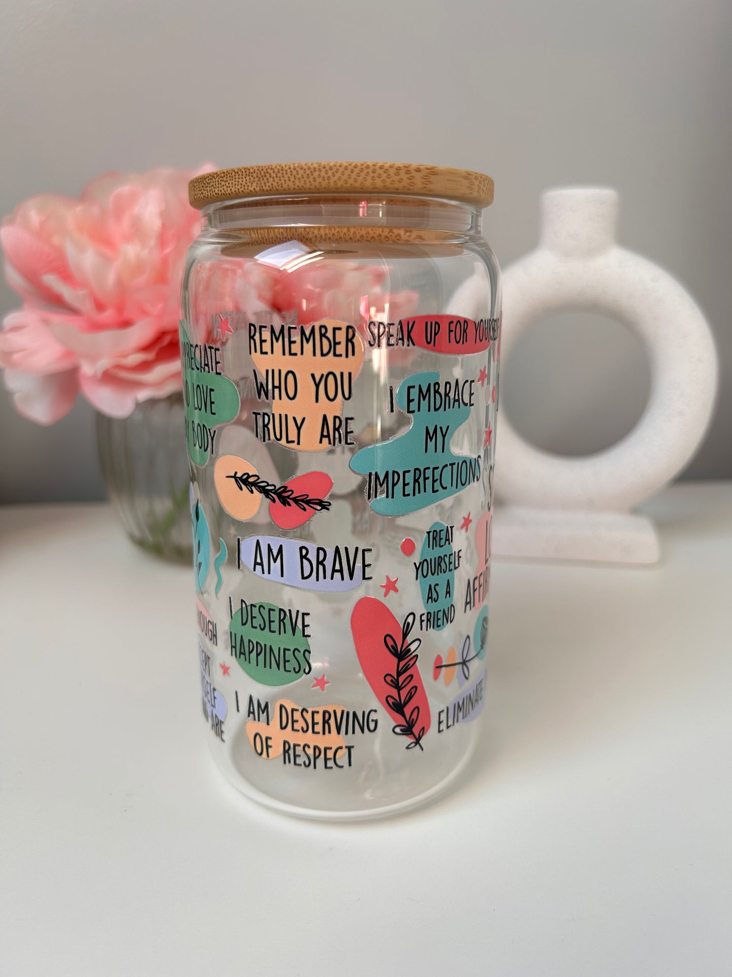 Self Love Affirmations Glass Can