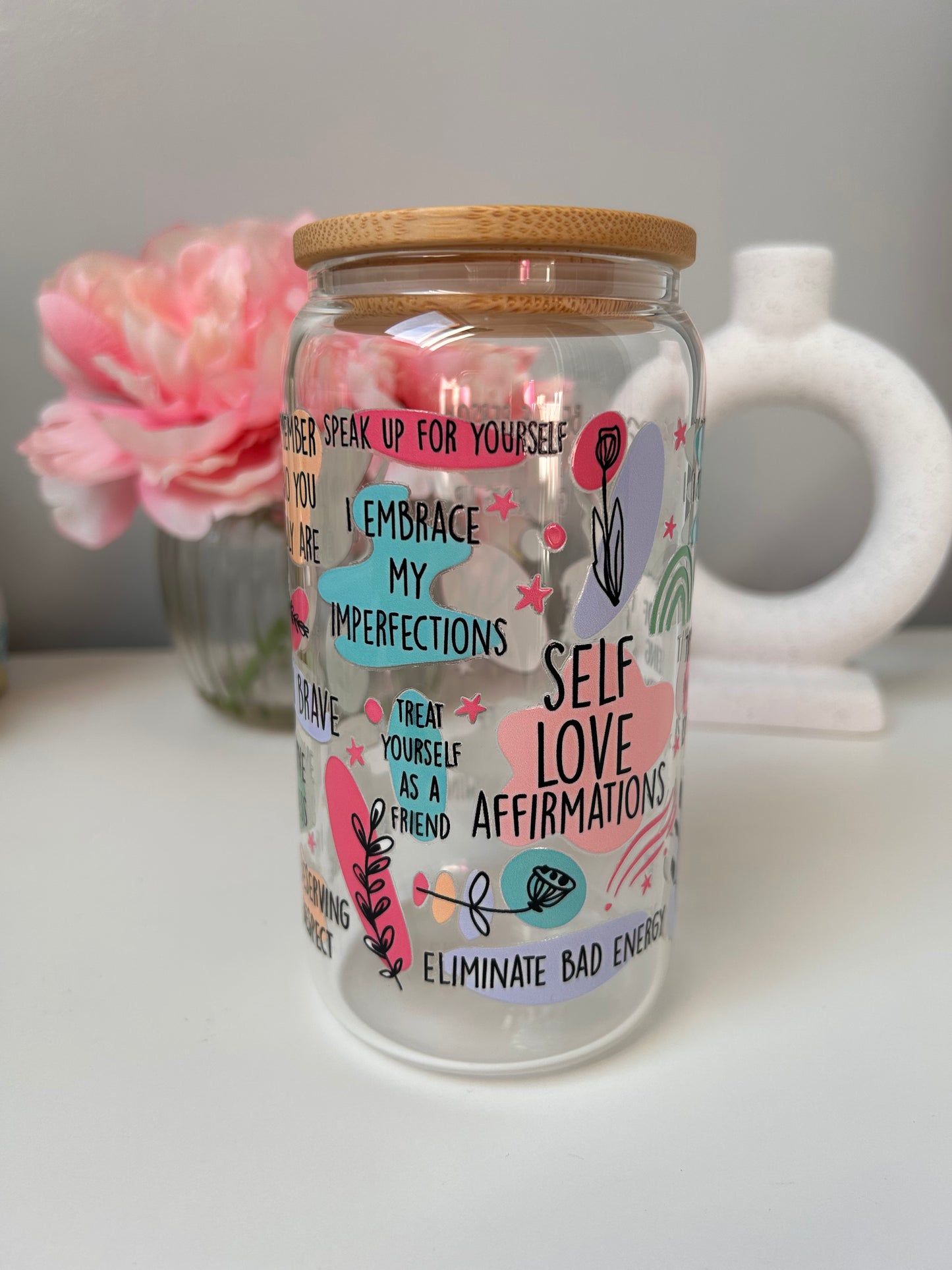 Self Love Affirmations Glass Can